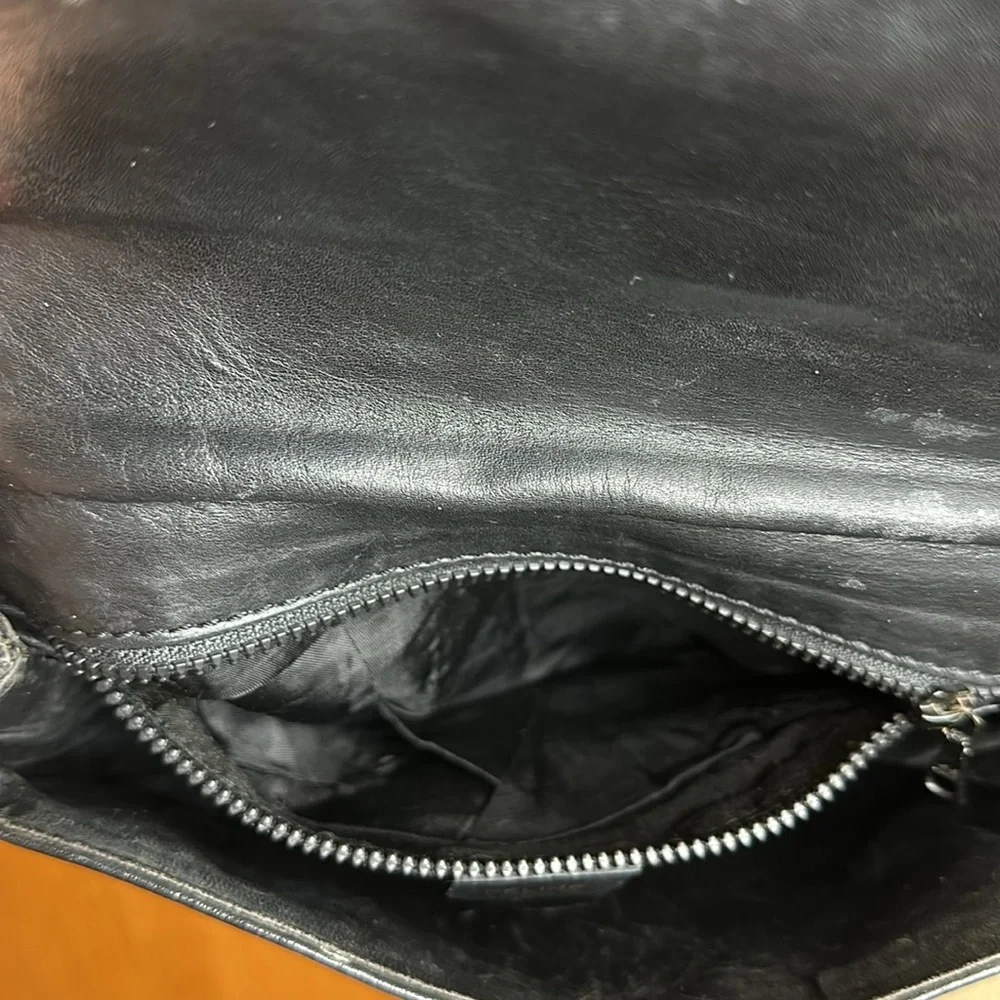 Celine Triomphe Vintage Black Leather Shoulder Bag w/Golden Trim. Comes with COA